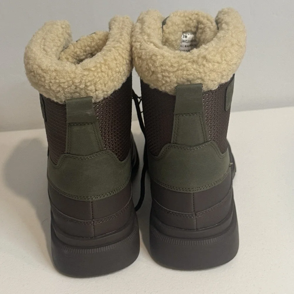 Khombu Mens Tall Winter Thermo Lite Fuzzy Lining Brown Green Boots Size 12M NEW